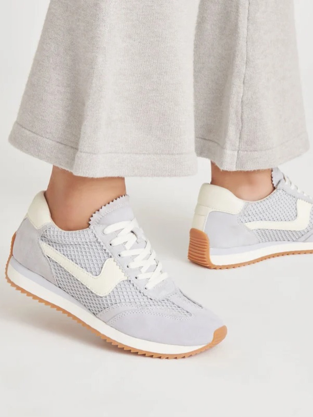 DOLCE VITA B.ntcd Mesh Light Grey Leather & Cream Retro Sneakers Runner Shoes